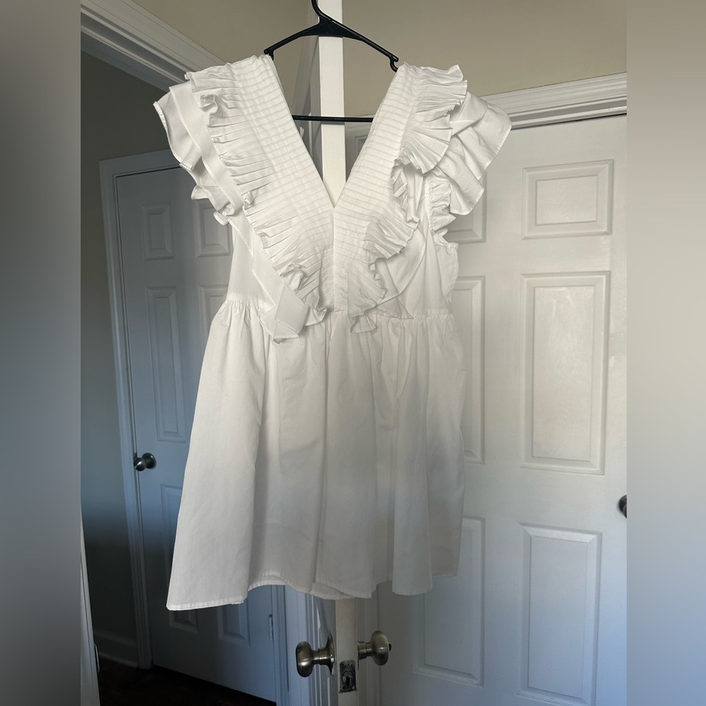 White Ruffled V-Neck Dress